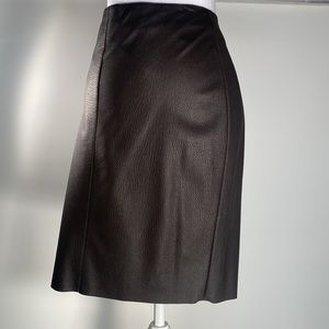AKRIS Brown Leather Knee Length Straight Pencil